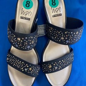 BLACK WEDGE SANDALS WITH SEQUIN DECOR - SIZE 8
